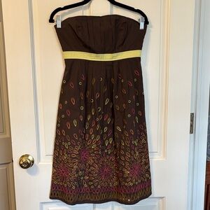 Tabitha Brown Strapless Dress with Embroidered Floral Detail